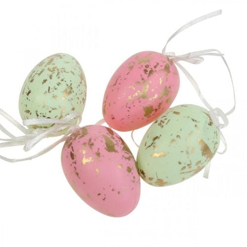 Ovos de Páscoa Deco para pendurar decorações de Páscoa rosa/verde/dourado 12 unidades