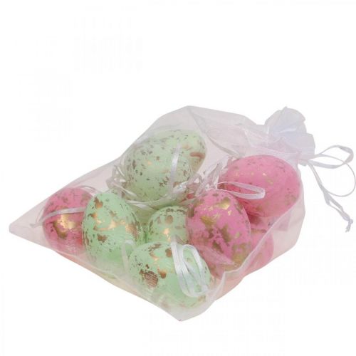 Floristik24 Ovos de Páscoa Deco para pendurar decorações de Páscoa rosa/verde/dourado 12 unidades