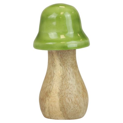 Itens Cogumelos decorativos madeira cogumelos madeira verde claro brilhante H6/8/10cm conjunto de 3