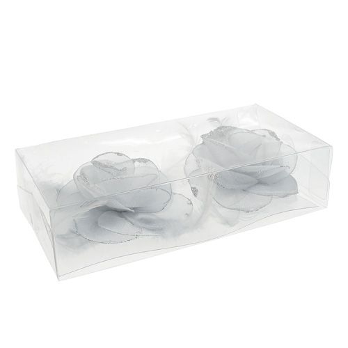 Floristik24 Rosa decorativa no clipe Ø10cm prata 2 unidades