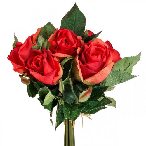 Floristik24 Buquê de rosas decorativas flores artificiais rosas vermelhas Alt.30cm 8 unidades