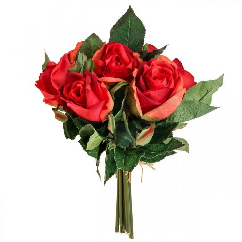 Floristik24 Buquê de rosas decorativas flores artificiais rosas vermelhas Alt.30cm 8 unidades