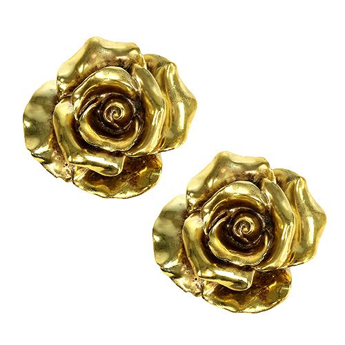 Floristik24 Rosas decorativas ouro Ø8cm 6 unidades