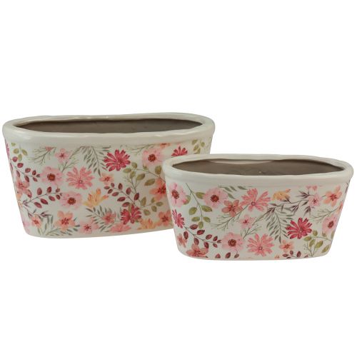 Floristik24 Tigela decorativa com anêmonas tigela de cerâmica oval 27/23cm conjunto de 2