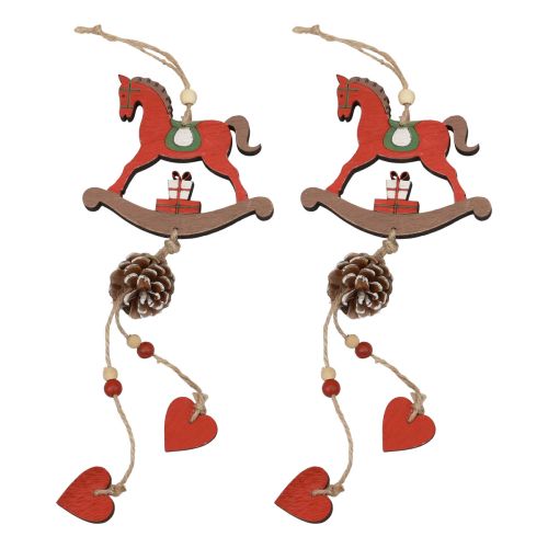 Itens Cavalo de balanço decorativo decoração suspensa de madeira natal vermelho 37 cm 2 unidades