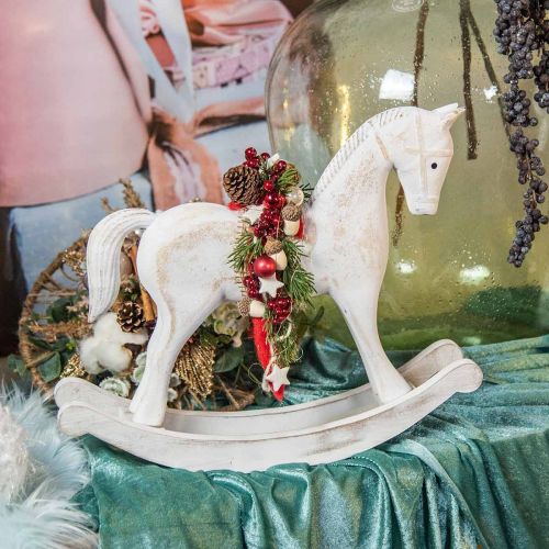 Itens Cavalo de baloiço decorativo Natal branco castanho 37x8x32cm