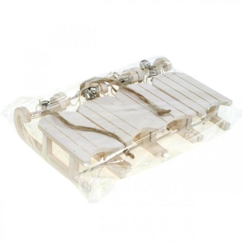 Itens Trenó decorativo branco prateado com cordão de sino C13cm 4 peças