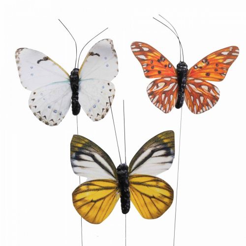 Floristik24 Borboleta Deco sobre arame decoração primavera colorida 8cm 12uds