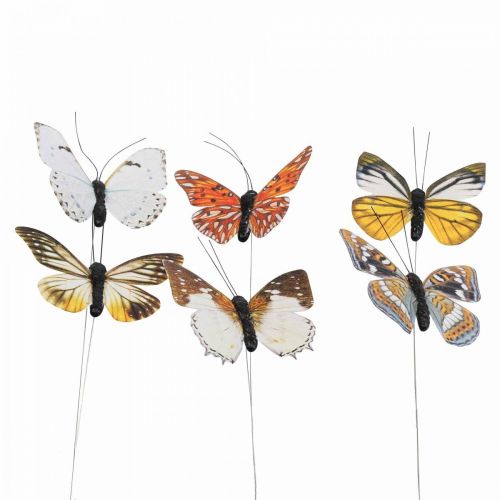 Floristik24 Borboleta Deco sobre arame decoração primavera colorida 8cm 12uds