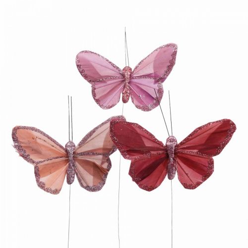 Floristik24 Borboleta decorativa em arame penas borboleta rosa 10×6cm 12uds