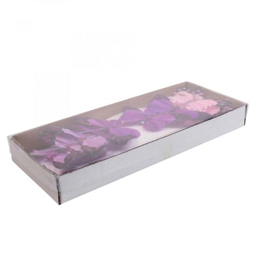 Floristik24 Borboleta decorativa em arame borboletas de penas roxo/rosa 9,5cm 12uds