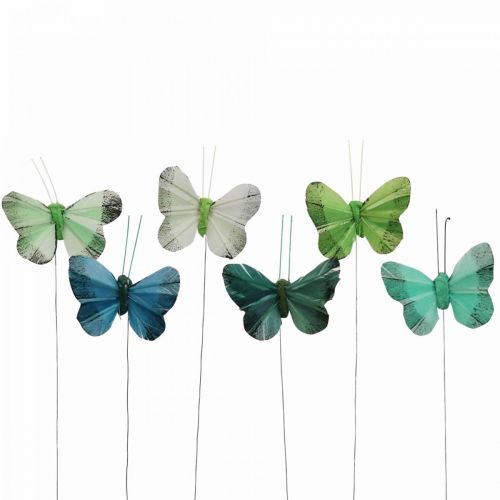 Borboleta decorativa em arame verde, azul 5-6cm 24p