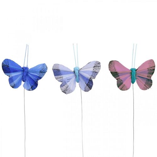 Deco borboletas pena borboleta rosa, azul 6cm 24p