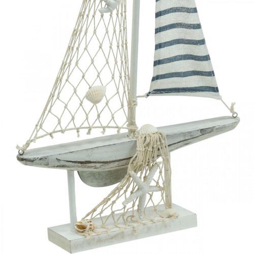 Floristik24 Veleiro Deco Madeira Branco Azul Marítimo Navio Deco 28×3×55cm
