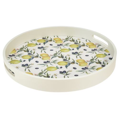 Floristik24 Bandeja decorativa bandeja branca madeira oliveira e limão Ø35cm