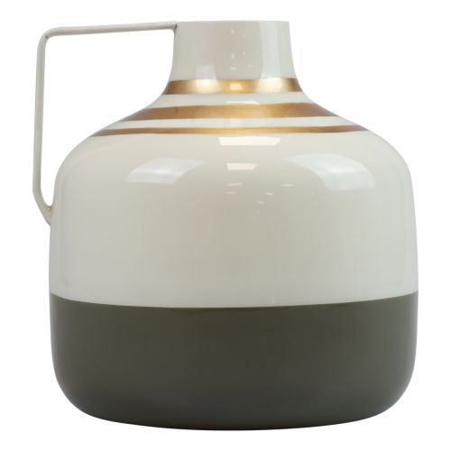 Itens Vaso decorativo com alça de metal creme/cinza/ouro Ø16cm Alt.17cm