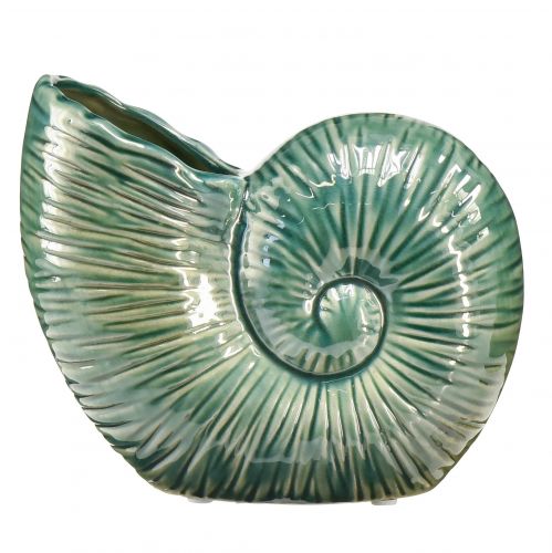 Itens Vaso decorativo concha de caracol cerâmica verde 18x8,5x15,5cm