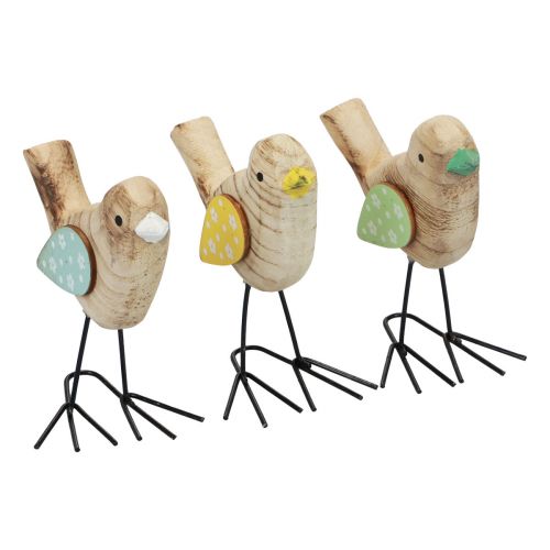 Floristik24 Pássaros decorativos pássaros de madeira decoração de mesa primavera natural colorido 12cm 3 peças