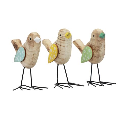 Floristik24 Pássaros decorativos pássaros de madeira decoração de mesa primavera natural colorido 12cm 3 peças