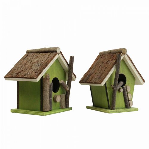 Caixa de nidificação decorativa de madeira para passarinho decorativa verde natural Alt. 14,5 cm conjunto de 2