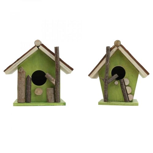 Floristik24 Caixa de nidificação decorativa de madeira para passarinho decorativa verde natural Alt. 14,5 cm conjunto de 2