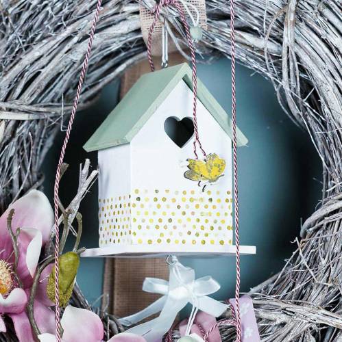 Itens Casa de passarinho decorativa para pendurar 12cm verde-branco
