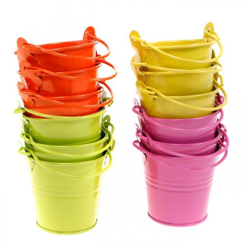 Floristik24 Balde decorativo balde de metal colorido sortido Ø6cm Alt.6cm 12 unid.