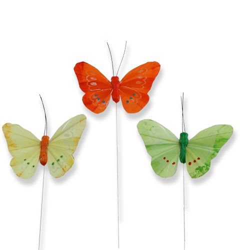 Floristik24 Borboletas decorativas em um fio, multicoloridas 8 cm