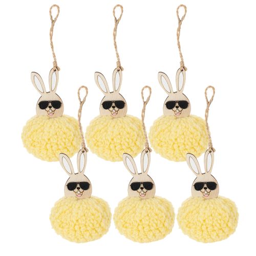 Itens Decoração de Páscoa Coelho para Pendurar, Coelho Fofinho, Amarelo, Ø7cm, 6 Peças