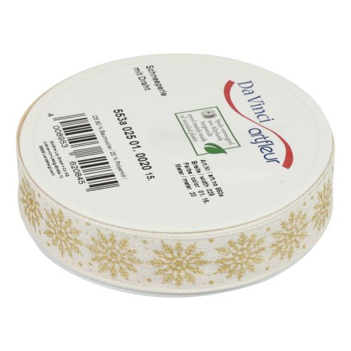 Itens Fita de presente de Natal floco de neve branca 25mm 20m