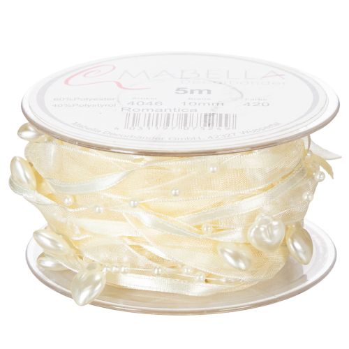 Itens Fita decorativa, creme, corações, pérolas, decoração de casamento, 10mm, 5m
