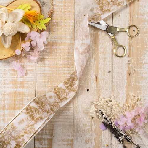 Fita decorativa para presentes com motivos de plantas, fita decorativa de endro, 40 mm de largura, 20 m de comprimento. | Floristik24.pt
