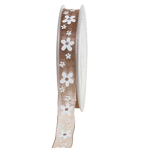 Floristik24 Fita Deco marrom claro com motivo floral 15mm 20m