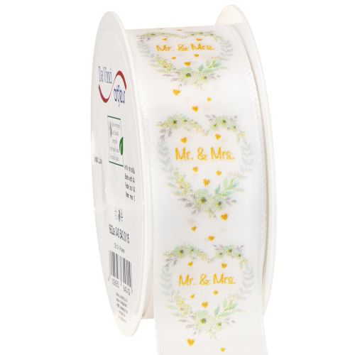 Fita decorativa de cetim para casamento branca “Sr. e Sra.” 40mm 15m