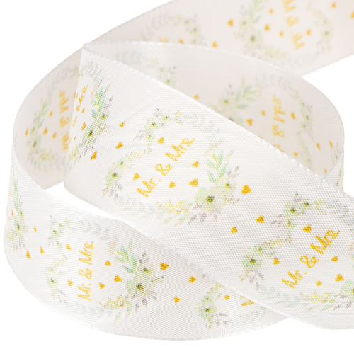 Itens Fita decorativa de cetim para casamento branca “Sr. e Sra.” 40mm 15m