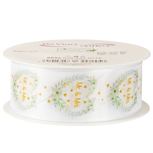 Itens Fita decorativa de cetim para casamento branca “Sr. e Sra.” 40mm 15m