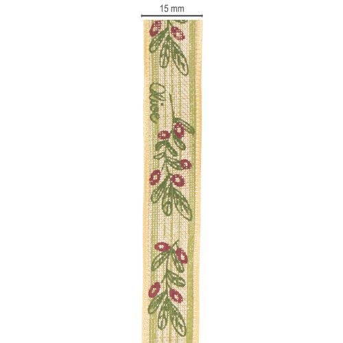 Itens Fita para presente com ramo de oliveira, com elegantes ramos e azeitonas, 1,5 cm, 15 m