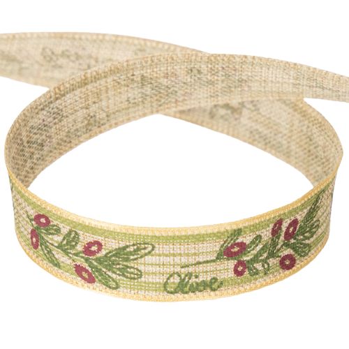 Itens Fita para presente com ramo de oliveira, com elegantes ramos e azeitonas, 1,5 cm, 15 m