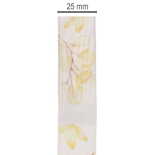 Fita decorativa com motivo de ramos frondosos, fita de organza, 25 mm de largura, 20 m de comprimento. | Floristik24.pt