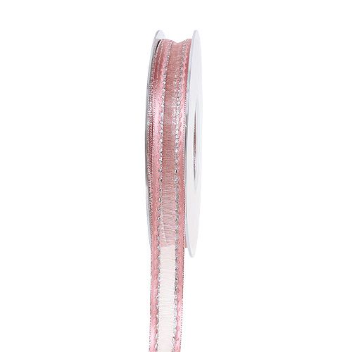 Floristik24 Fita Deco rosa com listras de lurex em prata 15mm 20m