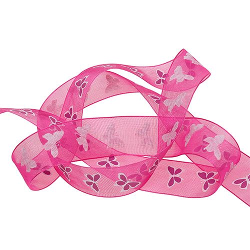 Fita decorativa com borboleta rosa 25mm 20m | Floristik24.pt