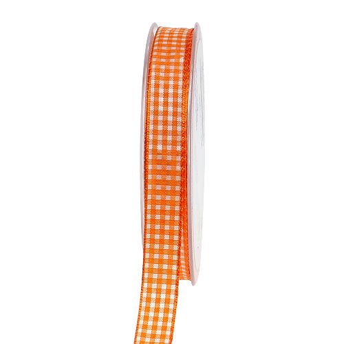 Floristik24 Fita decorativa quadriculada em laranja 1,5cm 20m