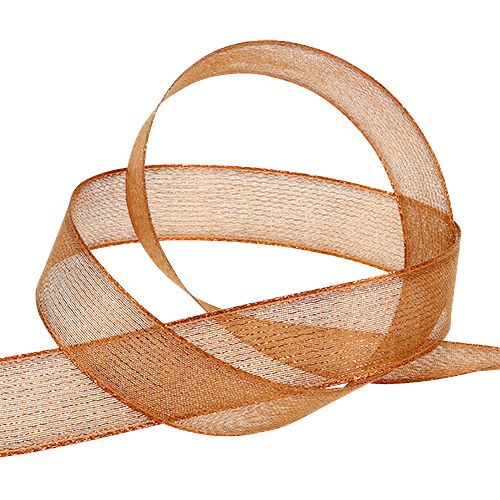 Fita decorativa com tiras de lurex cobre 25mm 20m | Floristik24.pt