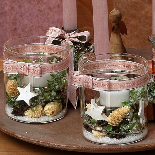 Floristik24 Fita decorativa com padrão rosa 15mm 20m