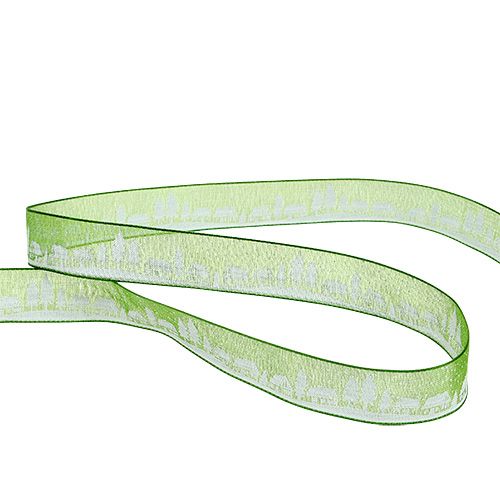 Floristik24 Fita Deco com motivo de inverno verde-branco 15mm 20m