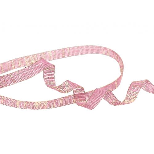 Floristik24 Fita decorativa rosa escuro com lurex ouro reforçado com fio 10mm 20m