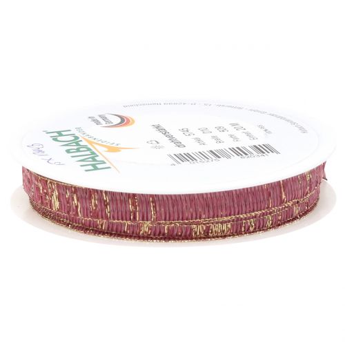 Floristik24 Fita decorativa rosa escuro com lurex ouro reforçado com fio 10mm 20m