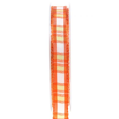 Floristik24 Fita Deco check com borda de arame laranja 15mm L20m