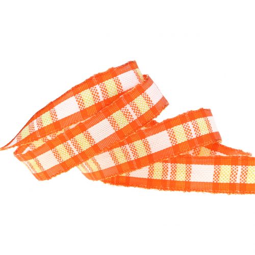 Floristik24 Fita Deco check com borda de arame laranja 15mm L20m