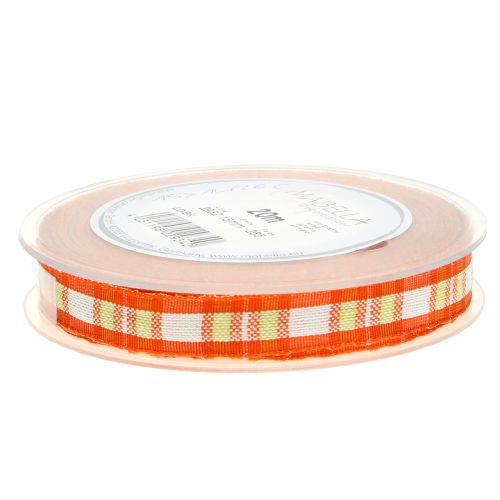 Floristik24 Fita Deco check com borda de arame laranja 15mm L20m